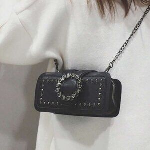 Retro Chain Strap Crossbody Bag Small Square Purse Mini Shoulder Bag Diamonds